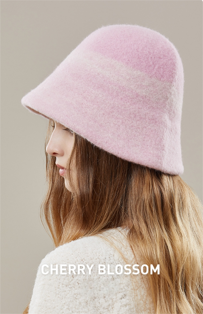 Women's autumn and winter 100% wool gradient hat, bucket hat