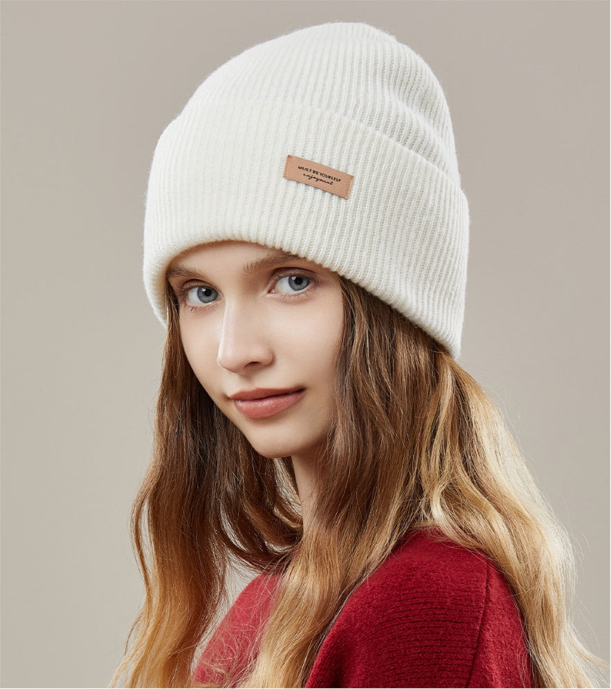 Women's autumn and winter 100% wool warm hat, wool multi-color simple knitted hat