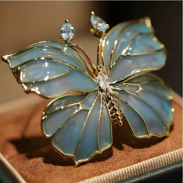 Enamel Blue Butterfly Brooch - AOA Fashion Accessories
