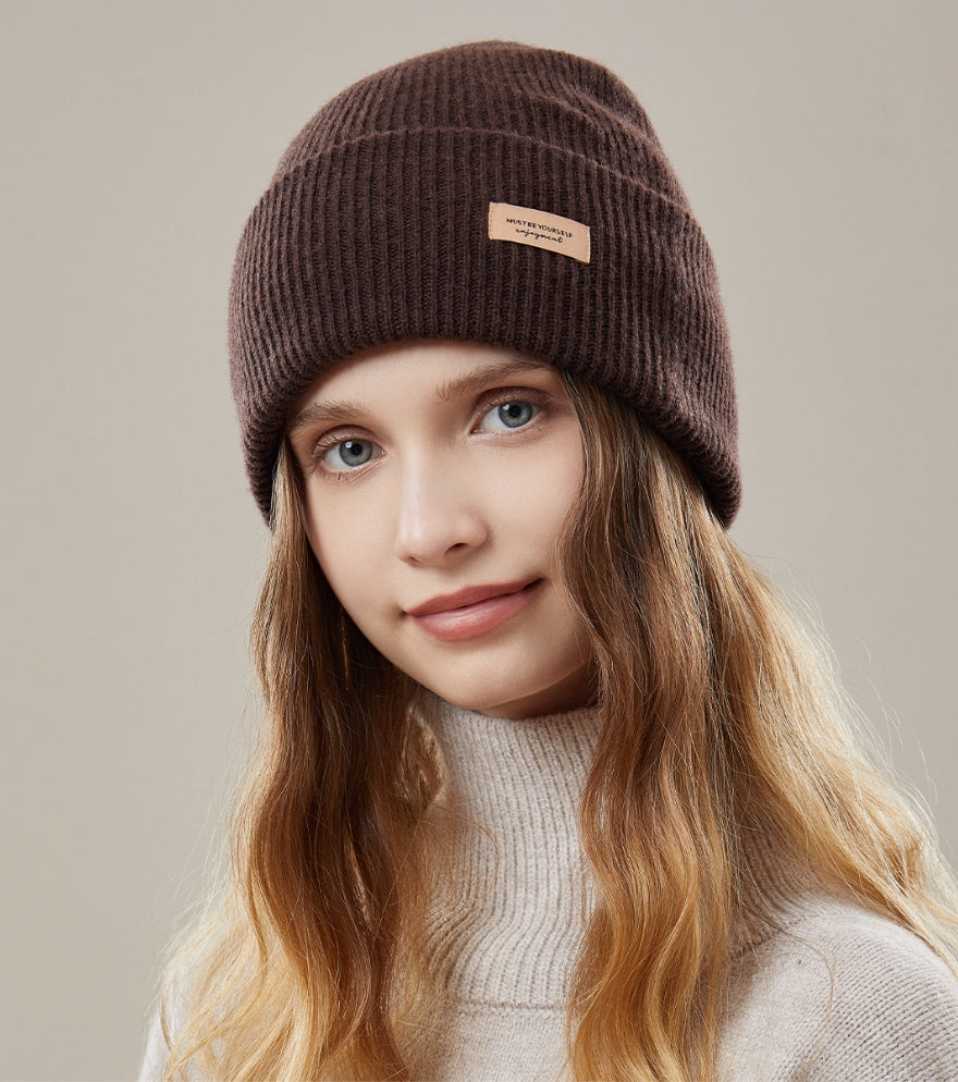 Women's autumn and winter 100% wool warm hat, wool multi-color simple knitted hat