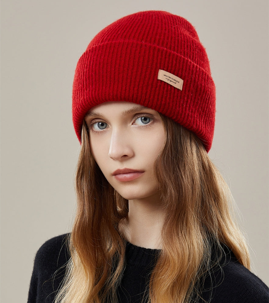 Women's autumn and winter 100% wool warm hat, wool multi-color simple knitted hat