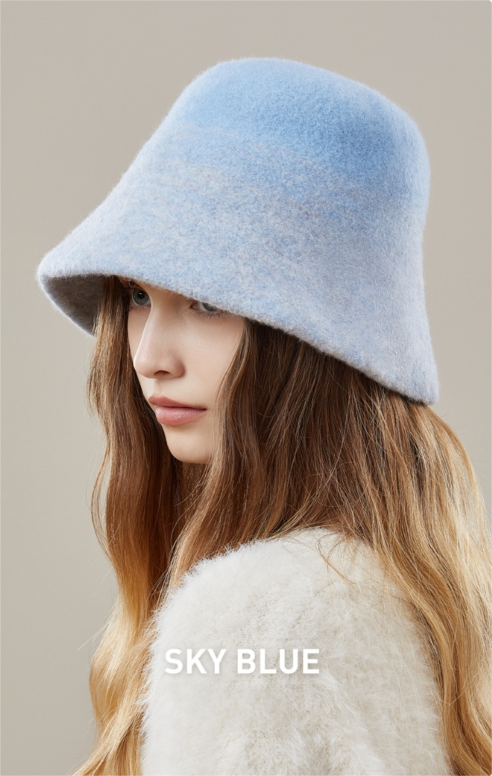 Women's autumn and winter 100% wool gradient hat, bucket hat - AOA Fashion Accessories