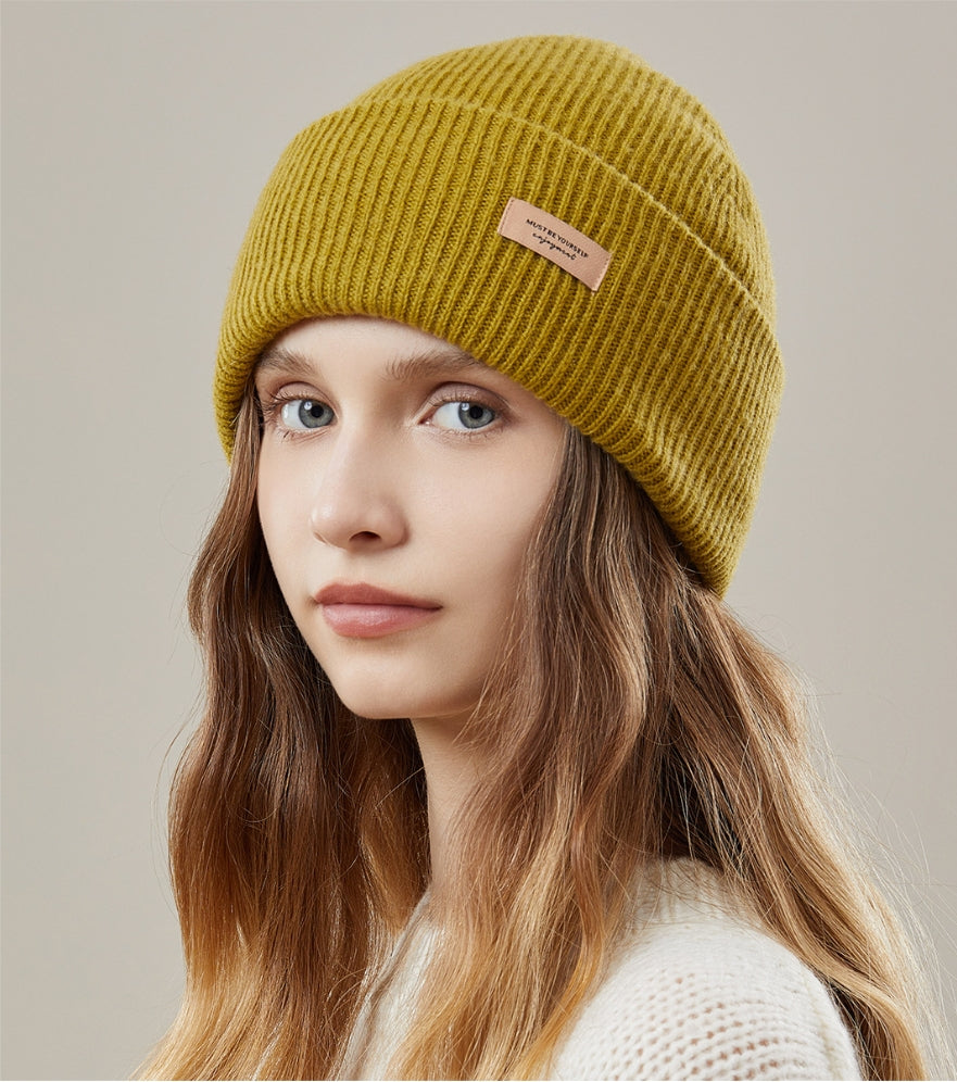 Women's autumn and winter 100% wool warm hat, wool multi-color simple knitted hat