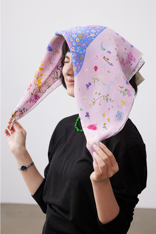 Floral Whale Print Pure Silk Square Scarf