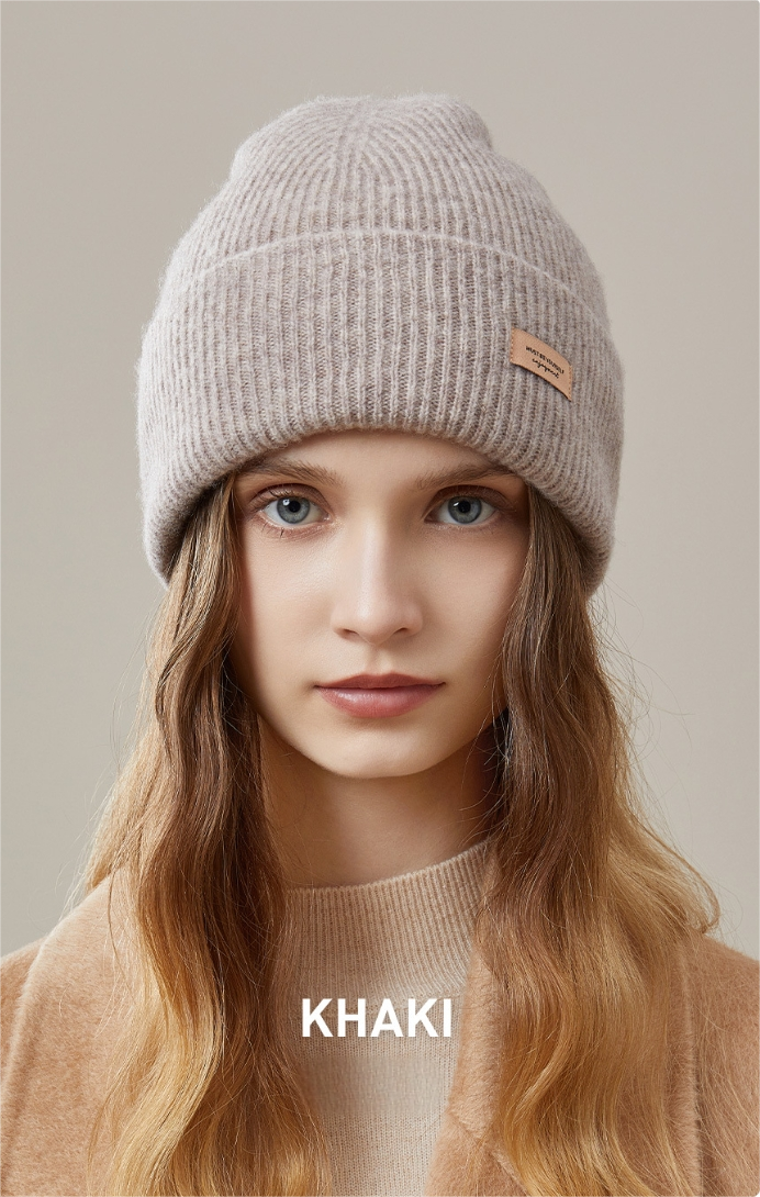 Women's autumn and winter 100% wool warm hat, wool multi-color simple knitted hat