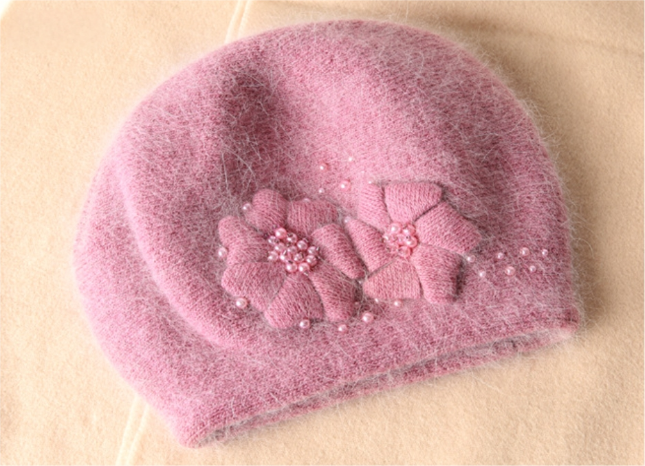 Women's autumn and winter plush warm hat, warm rabbit wool knitted hat, knitted beret