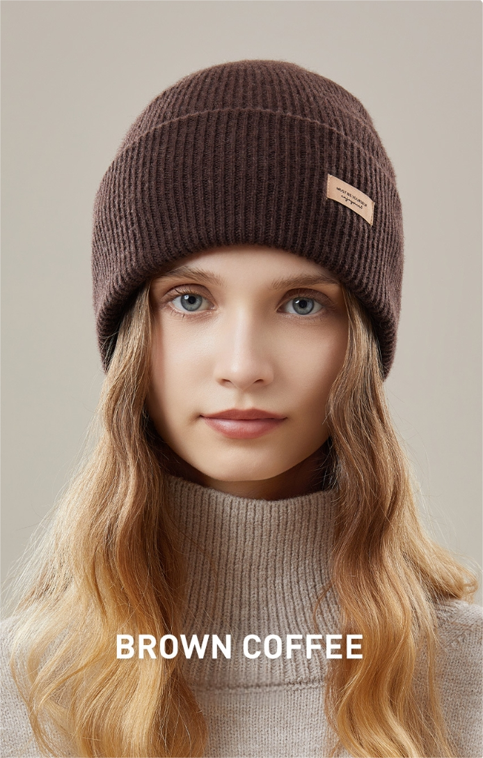 Women's autumn and winter 100% wool warm hat, wool multi-color simple knitted hat