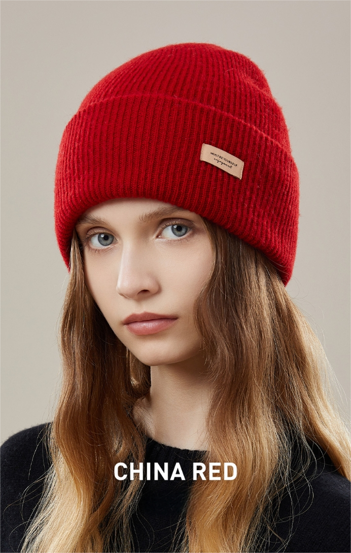 Women's autumn and winter 100% wool warm hat, wool multi-color simple knitted hat