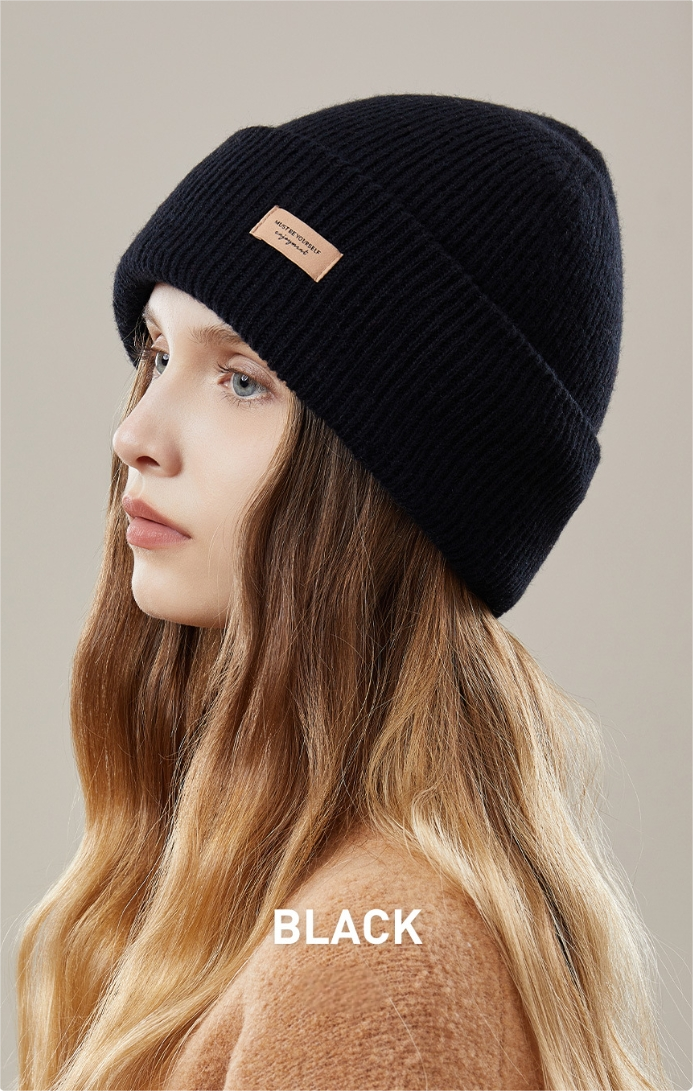 Women's autumn and winter 100% wool warm hat, wool multi-color simple knitted hat