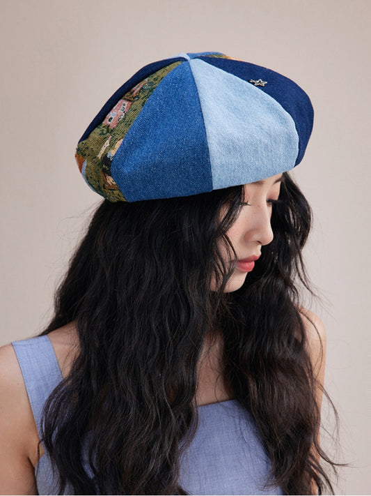 CONTRAST COLOR BERET, OCTAGONAL HAT - AOA Fashion Accessories