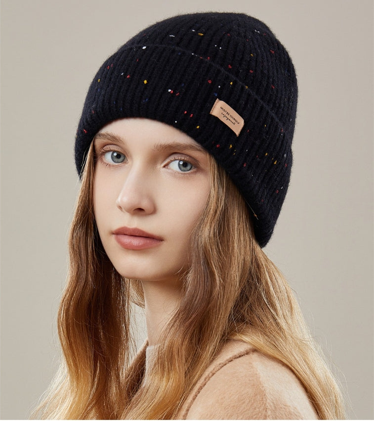 Women's autumn and winter warm hat 100% wool knitted loose style, makes the face look smaller, ear protection - AOA Fashion Accessories