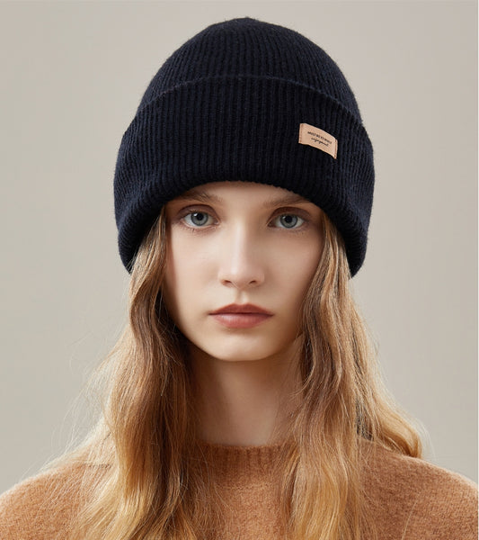 Women's autumn and winter 100% wool warm hat, wool multi-color simple knitted hat