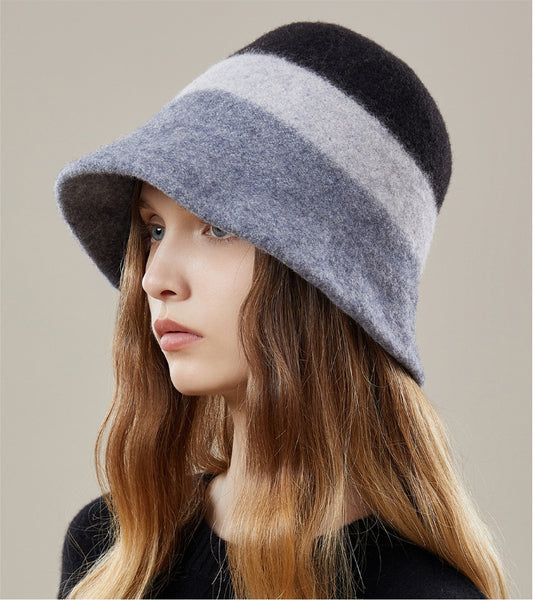 Women's autumn and winter 100% wool contrast color hat