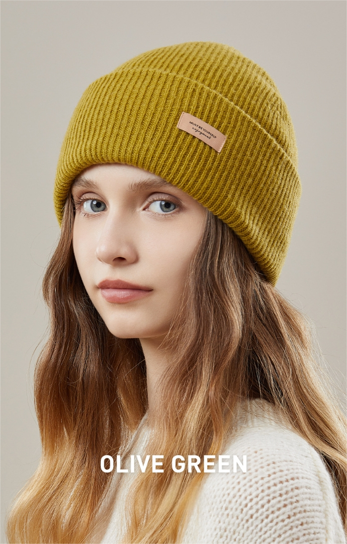 Women's autumn and winter 100% wool warm hat, wool multi-color simple knitted hat