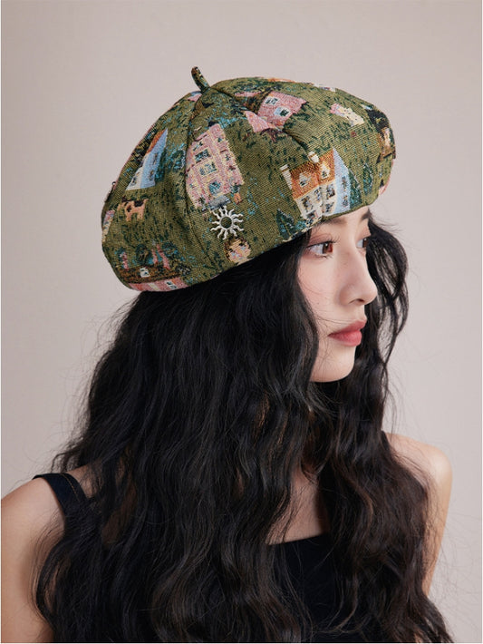 CONTRAST COLOR BERET, OCTAGONAL HAT - AOA Fashion Accessories