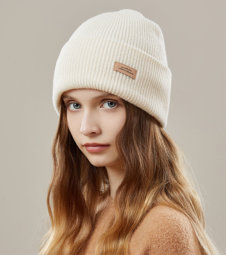 Women's autumn and winter 100% wool warm hat, wool multi-color simple knitted hat