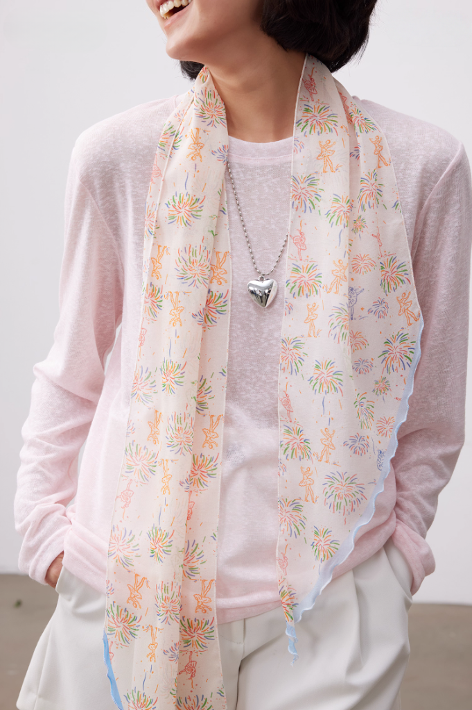 Fireworks Print Skinny Silk Scarf – Lightweight Georgette - AOA Fashion Accessories