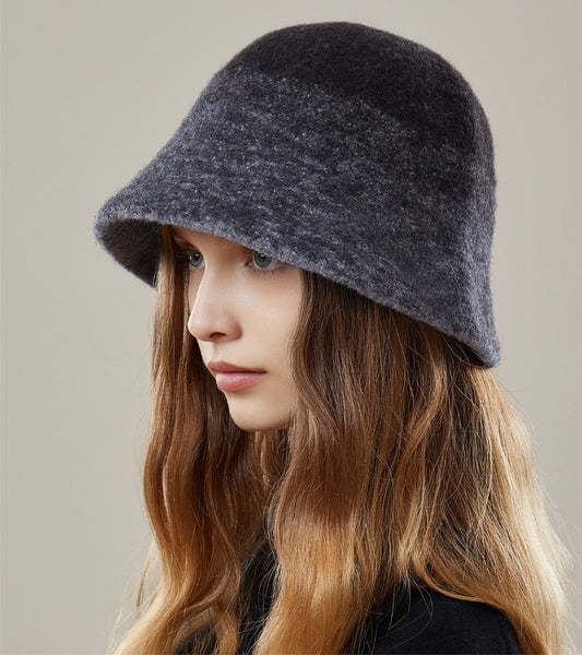 Women's autumn and winter 100% wool gradient hat, bucket hat