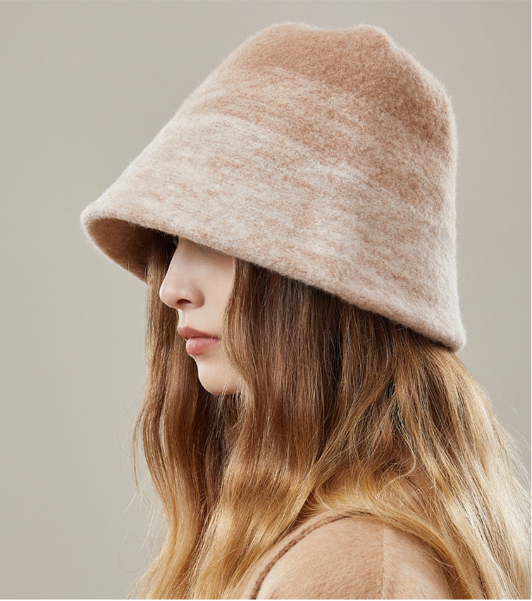 Women's autumn and winter 100% wool gradient hat, bucket hat