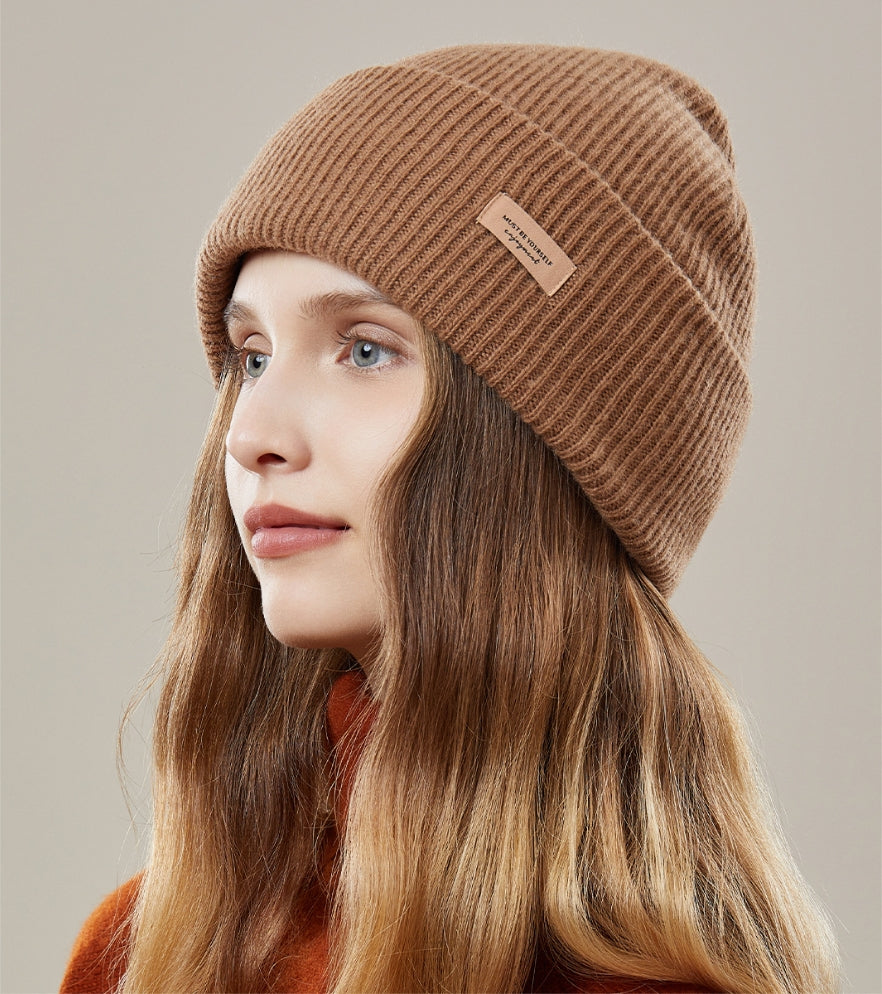 Women's autumn and winter 100% wool warm hat, wool multi-color simple knitted hat