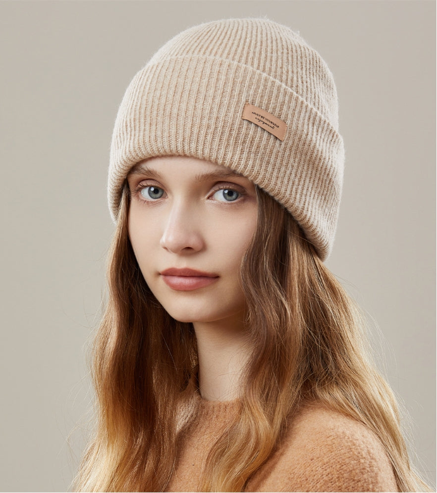 Women's autumn and winter 100% wool warm hat, wool multi-color simple knitted hat