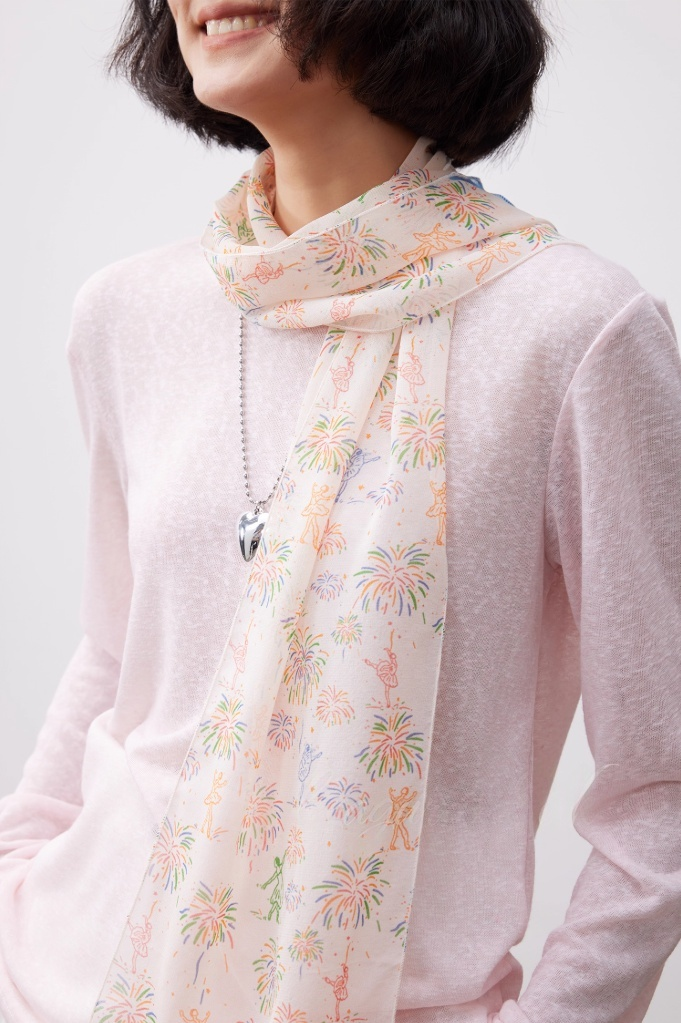 Fireworks Print Skinny Silk Scarf – Lightweight Georgette - AOA Fashion Accessories