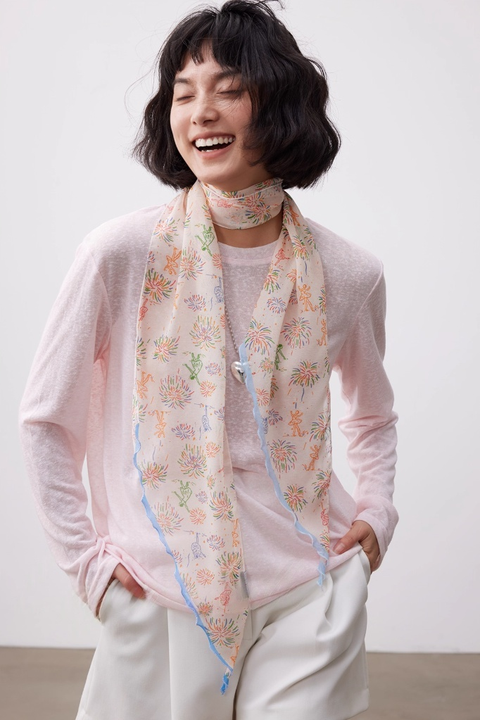 Fireworks Print Skinny Silk Scarf – Lightweight Georgette - AOA Fashion Accessories