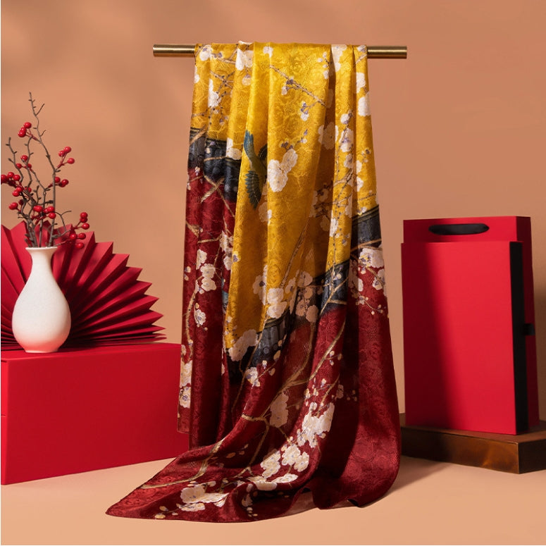 Silk Scarf for Women -  Floral Printed Silk Scarves 170x53cm - AOA Fashion Accessories