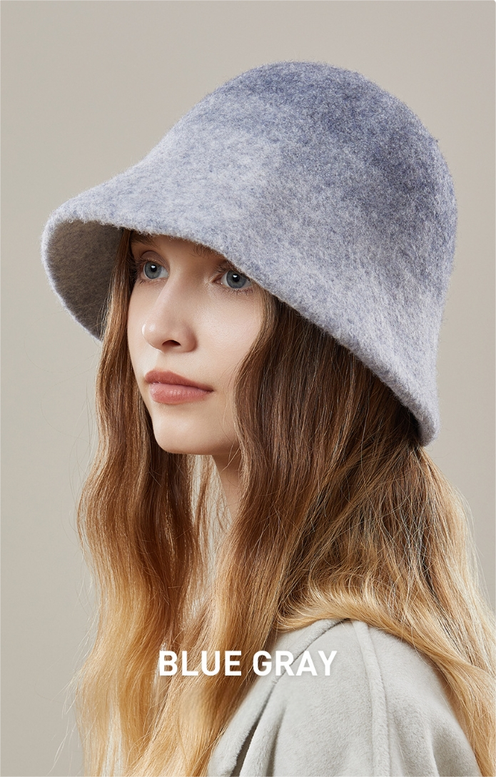 Women's autumn and winter 100% wool gradient hat, bucket hat
