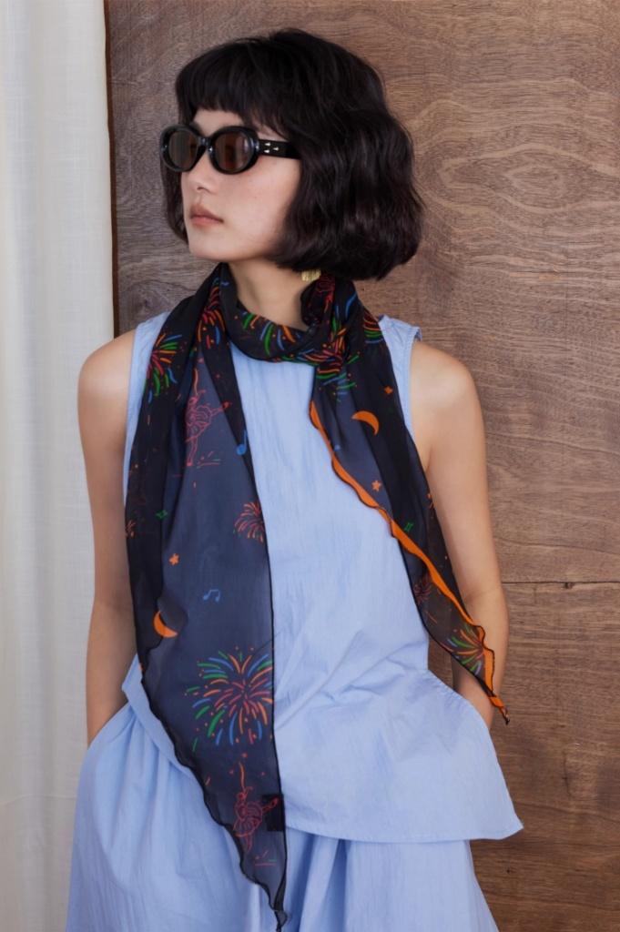 Fireworks Print Skinny Silk Scarf – Lightweight Georgette - AOA Fashion Accessories