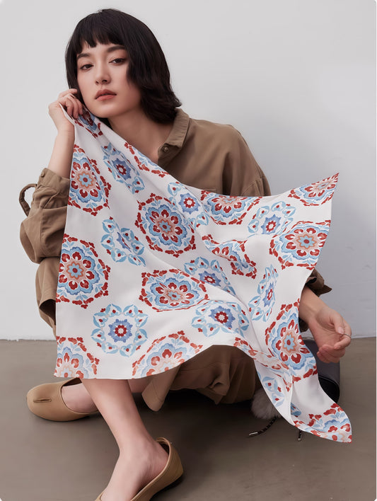 Art-Inspired Floral Silk Square Scarf
