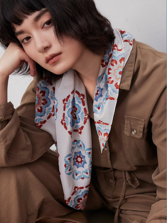 Art-Inspired Floral Silk Square Scarf