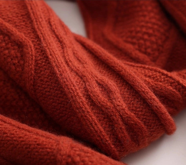 Wool Diamond Cable Knit Scarf – Vintage Texture & Timeless | Multiple Colors