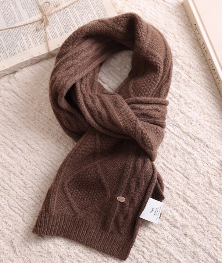 Wool Diamond Cable Knit Scarf – Vintage Texture & Timeless | Multiple Colors