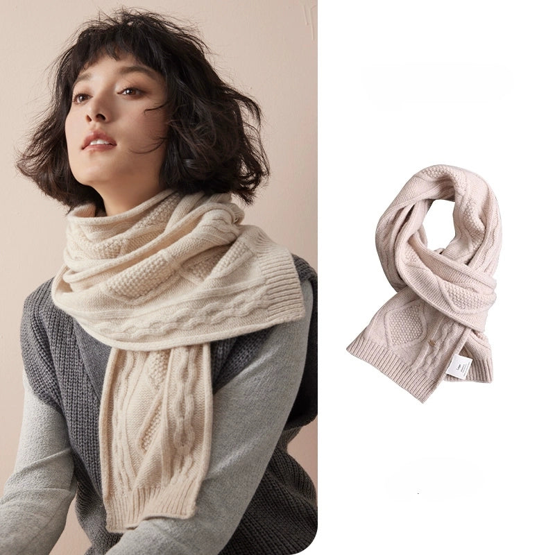 Wool Diamond Cable Knit Scarf – Vintage Texture & Timeless | Multiple Colors