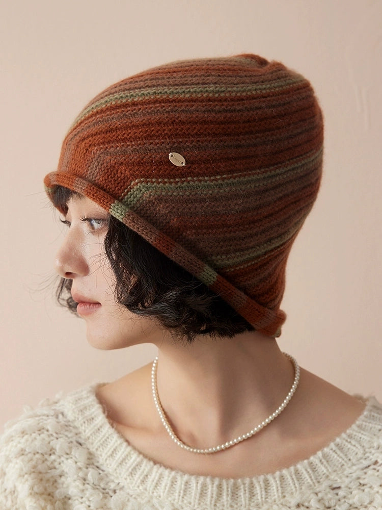 Gorro de malha de caxemira com riscas | Várias cores