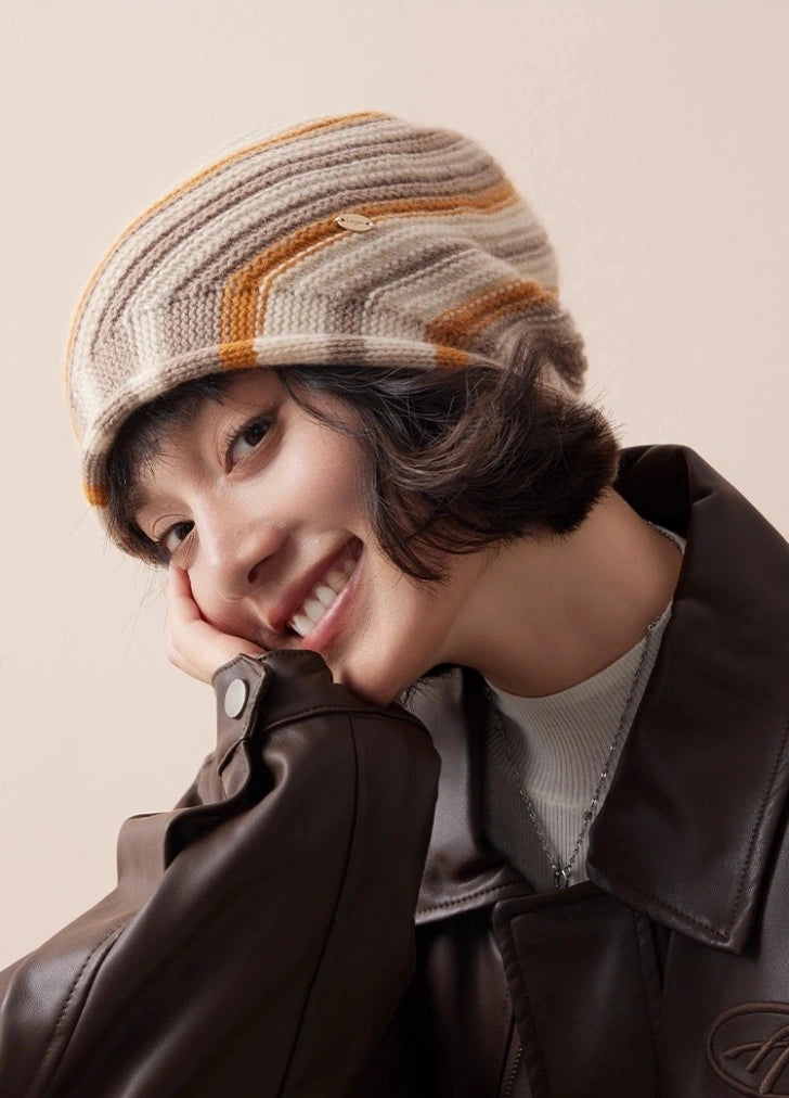 Gorro de malha de caxemira com riscas | Várias cores