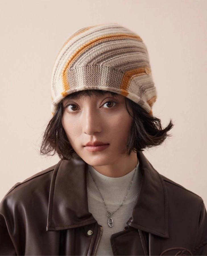 Gorro de malha de caxemira com riscas | Várias cores