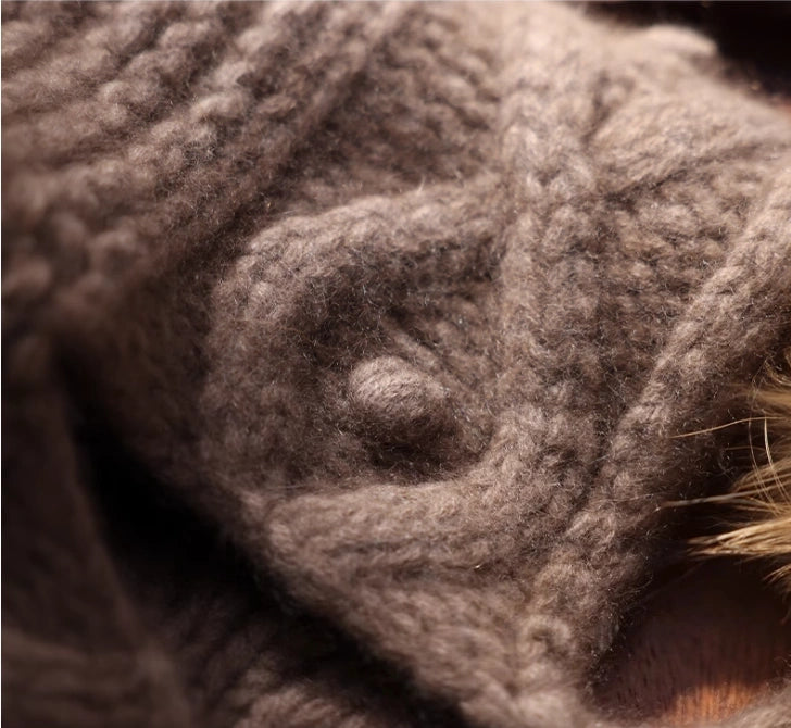 Cashmere Knit Hat with Ear Flaps – Vintage Beige & Taupe Brown