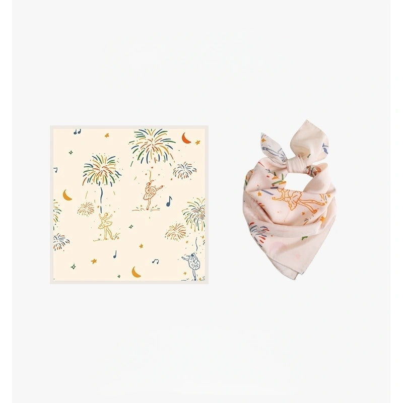 Fireworks Ballerina silk scarf in moonlight white, displayed flat to highlight its elegant fireworks and ballerina design.
