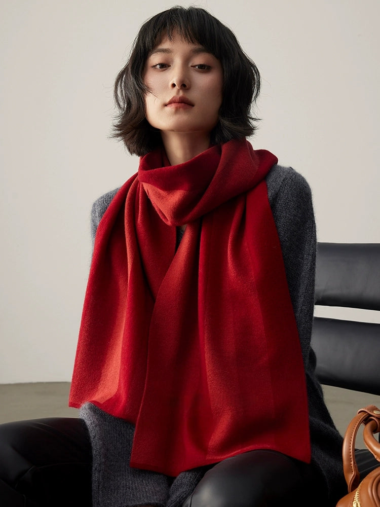 Merino Wool Scarf with Contrast Stripe – Sakura Pink & Cherry Red