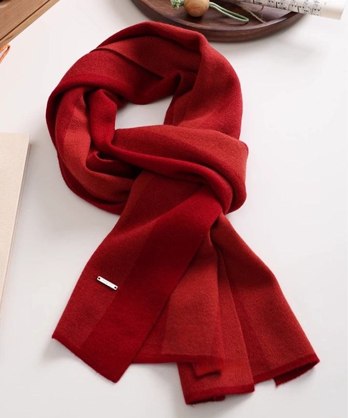 Merino Wool Scarf with Contrast Stripe – Sakura Pink & Cherry Red
