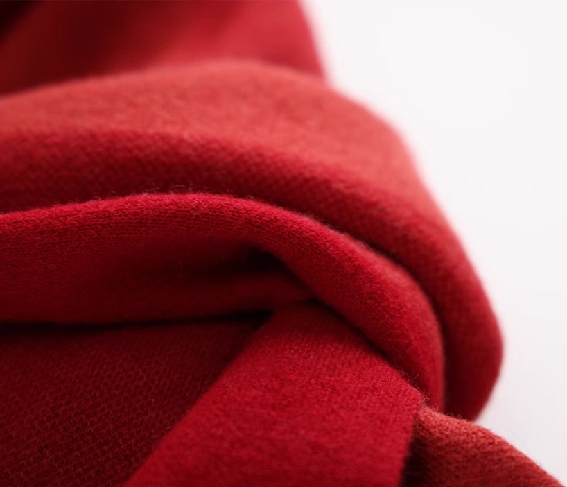 Merino Wool Scarf with Contrast Stripe – Sakura Pink & Cherry Red