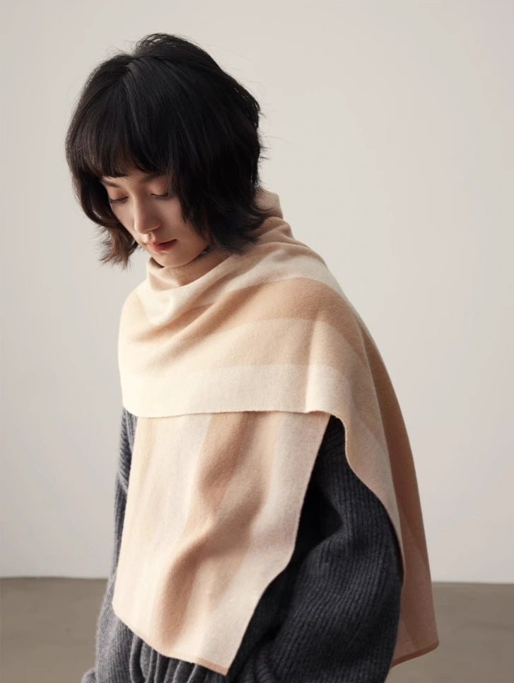 Merino Wool Scarf with Contrast Stripe – Sakura Pink & Cherry Red