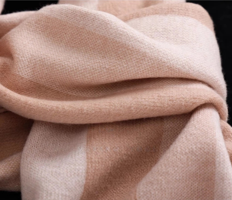 Merino Wool Scarf with Contrast Stripe – Sakura Pink & Cherry Red