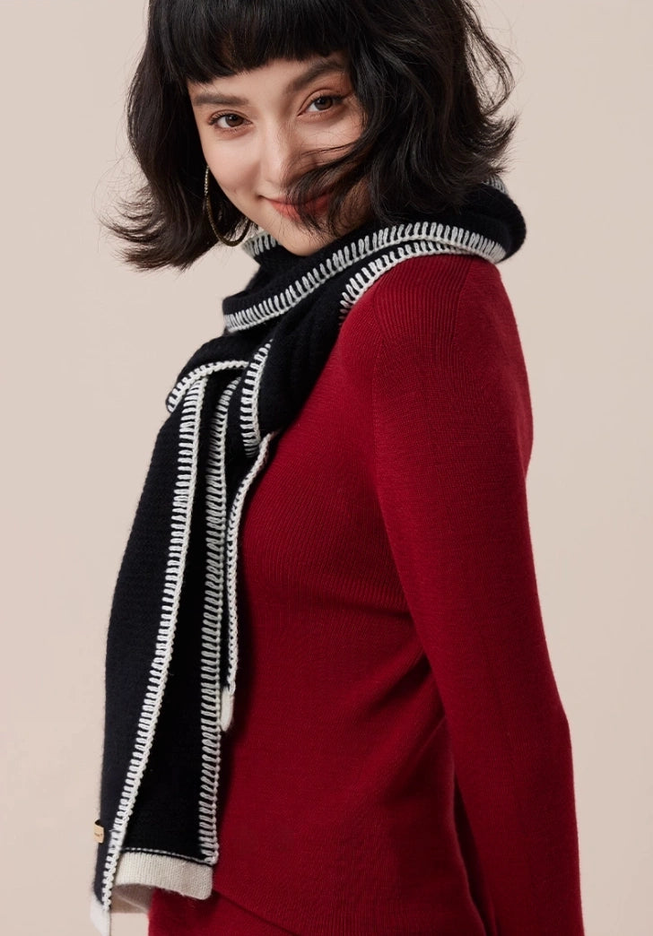 Cashmere Scarf – Minimalist Contrast Edge Design | Black & Ivory