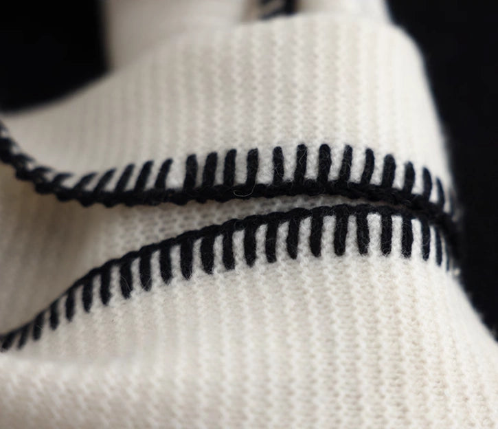 Cashmere Scarf – Minimalist Contrast Edge Design | Black & Ivory