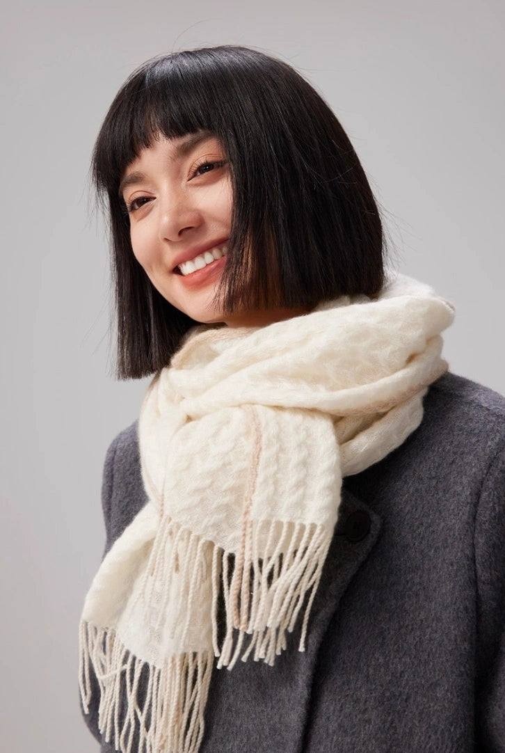 Cashmere Scarf – Classic Embossed Houndstooth Elegance | Multiple Colors