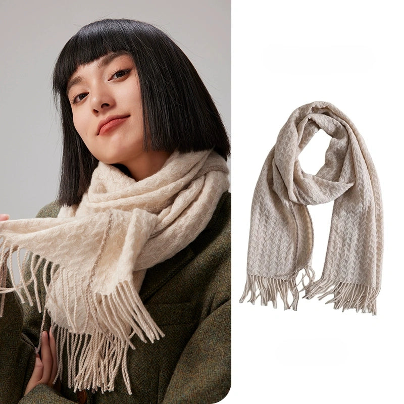 Cashmere Scarf – Classic Embossed Houndstooth Elegance | Multiple Colors