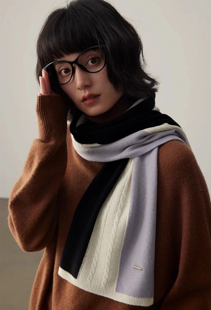 Wool Colorblock Scarf – Vintage Cable Knit | Multiple Colors